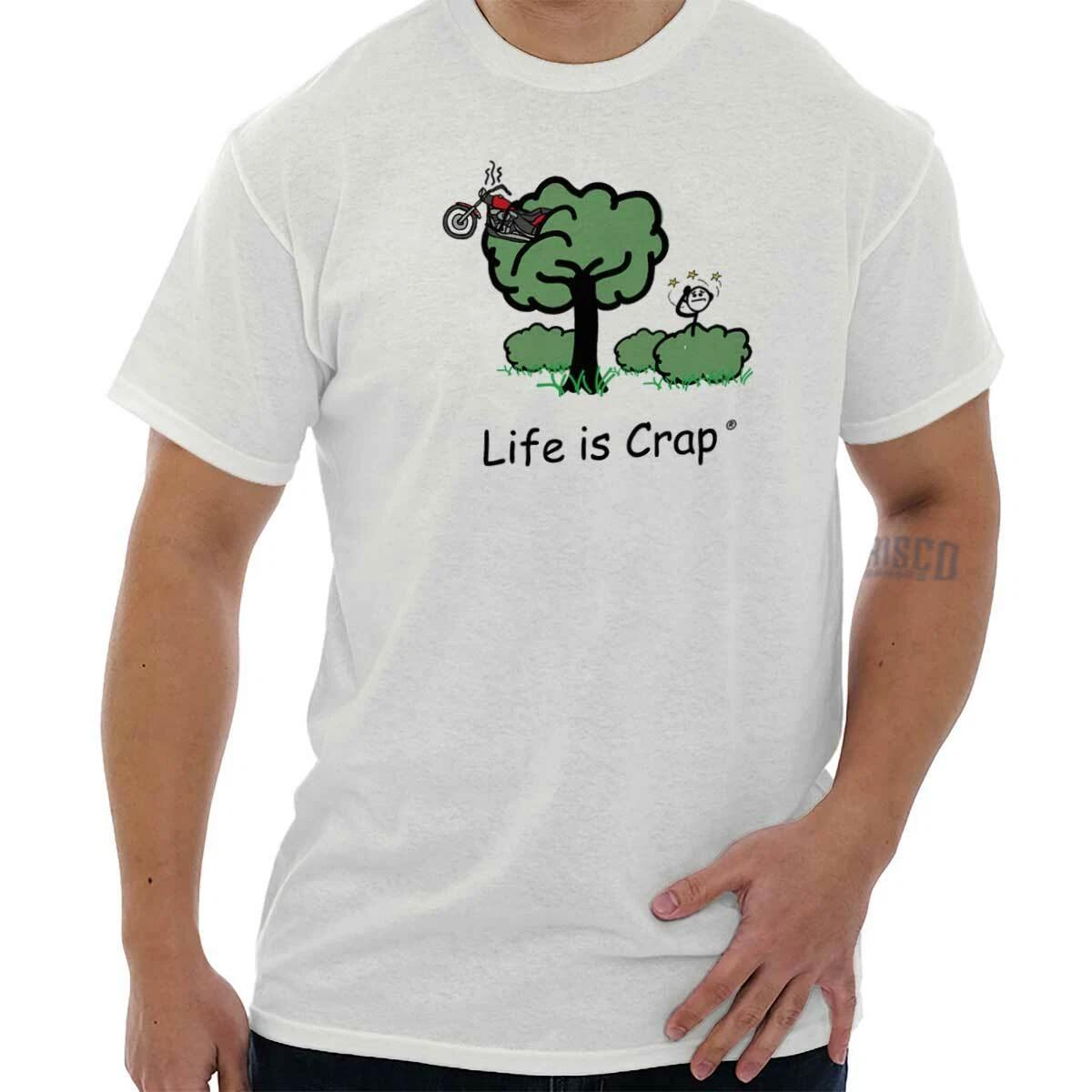 Life Is Crap Funny Motorcycle New Biker Gift Mens Casual Crewneck T Shirts Tees S