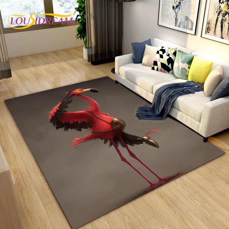 Tapete criativo nórdico 3D Flamingo Bird Area, tapete para sala de estar, quarto, sofá, cozinha, banheiro, capacho, tapete antiderrapante
