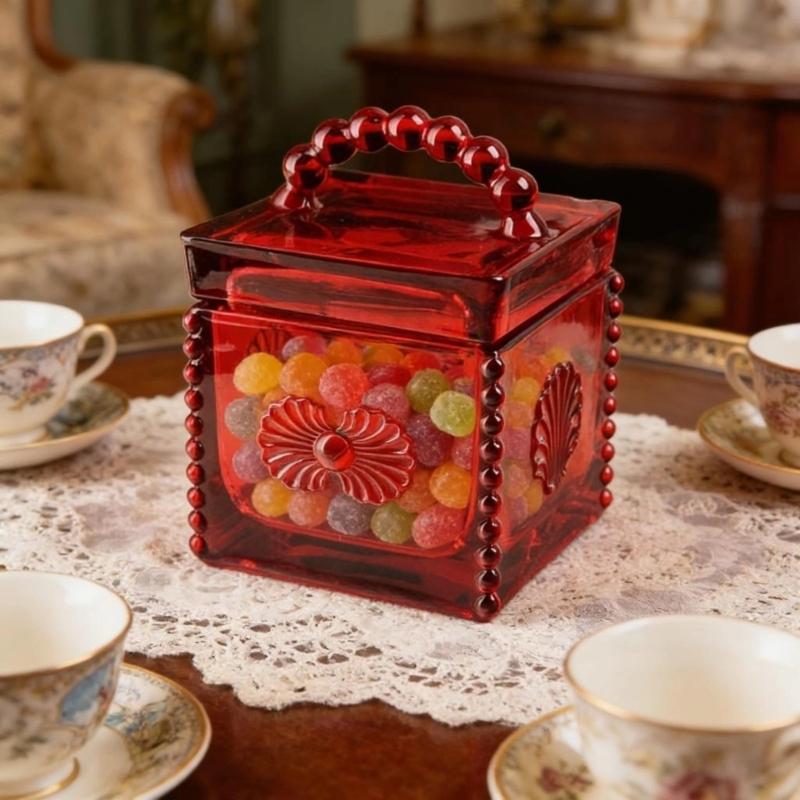 Artistic Square Candies Holder Clear Glass Featuring Intricate Embossed Detail Household Storage Jar