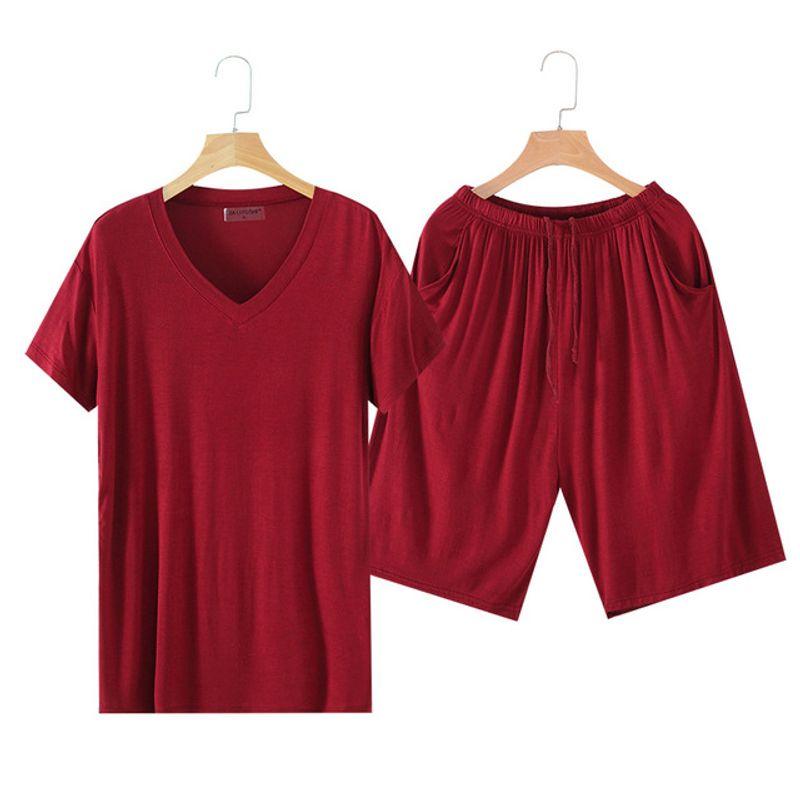 

Домашняя одежда с коротким рукавом, короткие пижамы, домашняя одежда с короткими рукавами, шорты, пижамный костюм V-Neck wine red XXXL