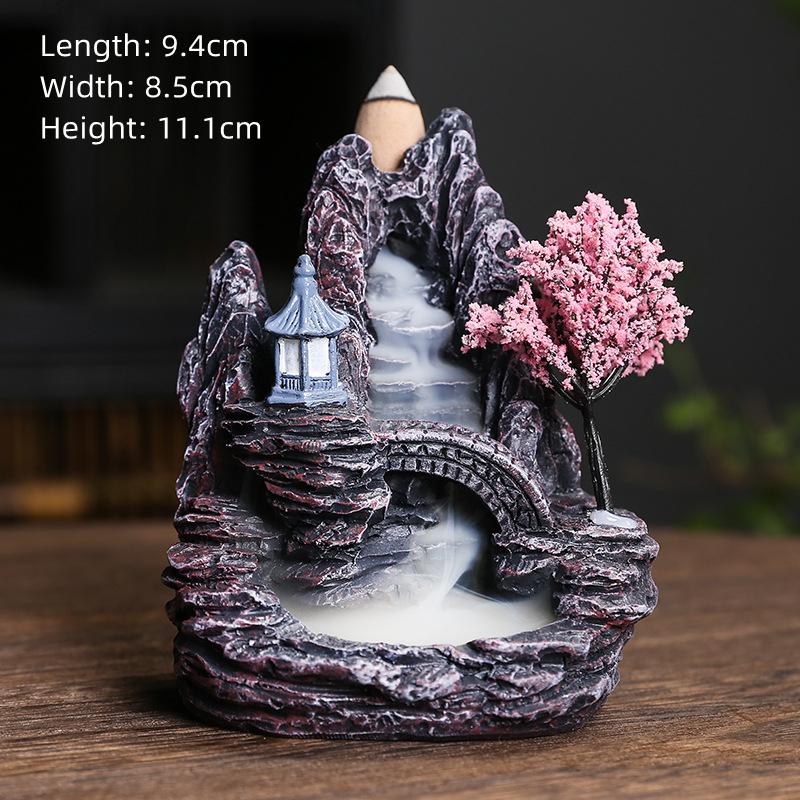 Creative Backflow Incense Holder Resin High Mountain Waterfall Incense Cones Burner Aromatherapy Ornament Zen Home Decoration