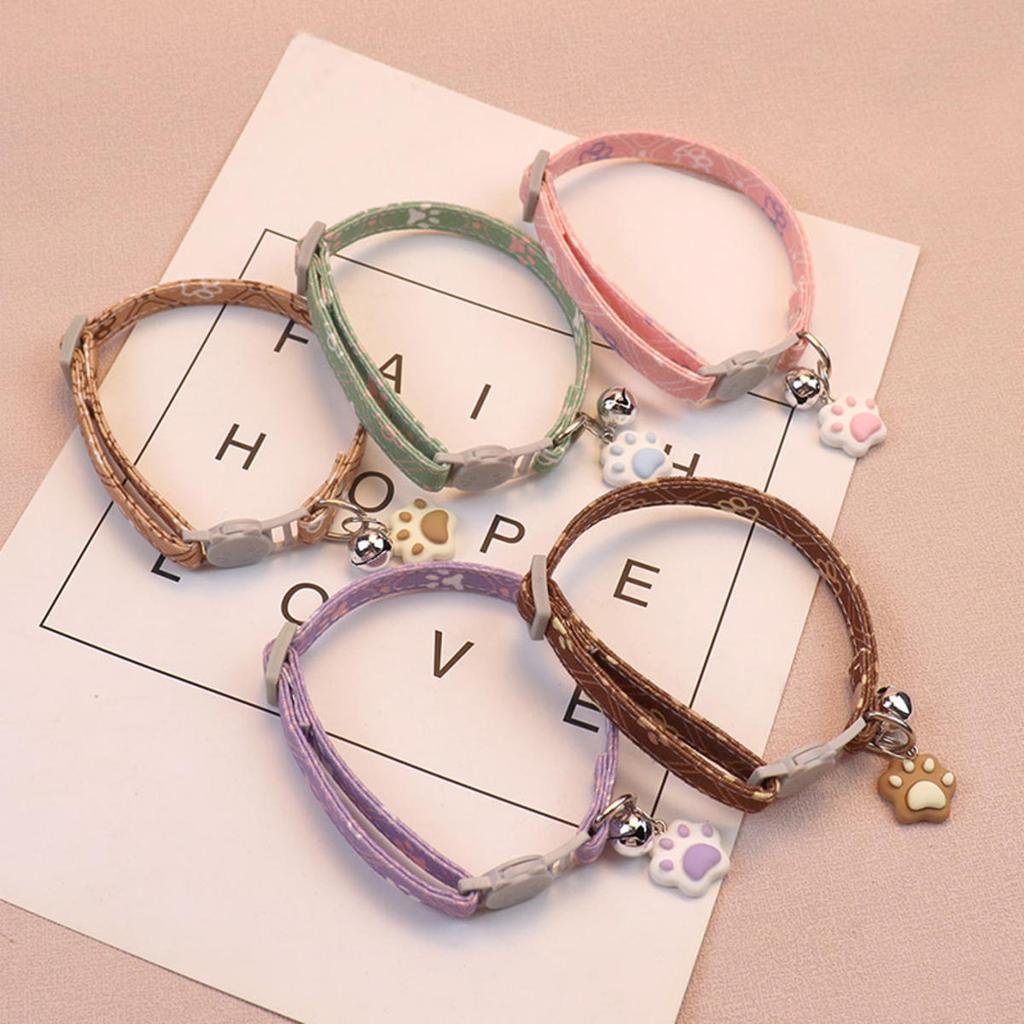 Cute Neck Pet Collar with Bell for Small Dogs Puppy Kitten Stuff Things Accessories Adjustable Footprint Cat Breakaway Collar