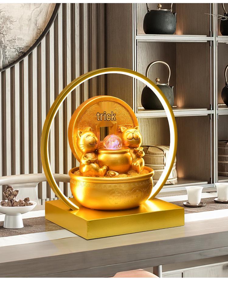Exquisite Desktop Landscape Lamp with Lucky Cat, Money Tree, and Humidifier - Creative Gift Ornament