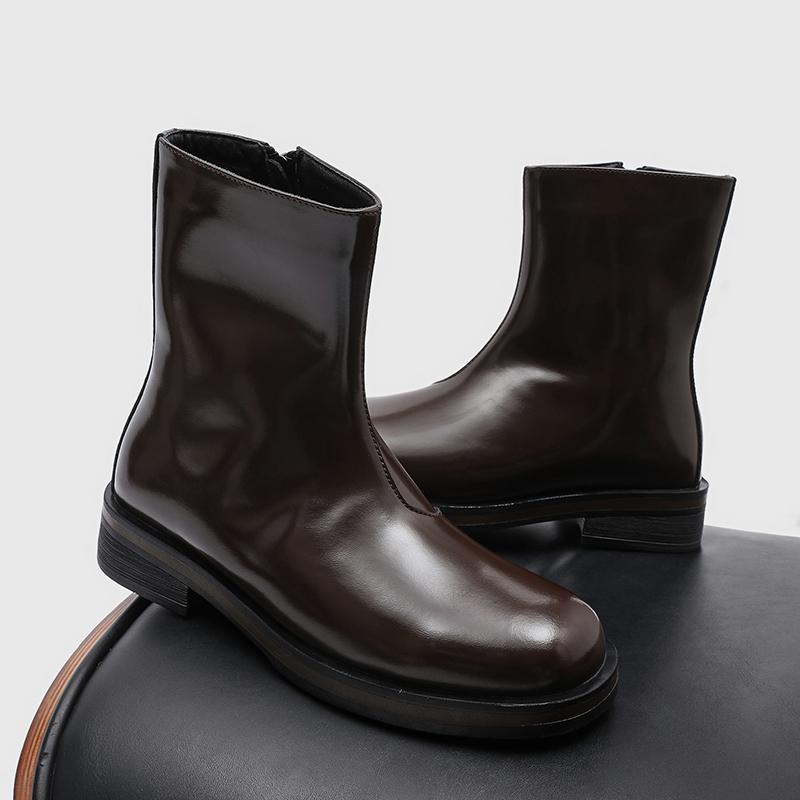 Fashion Autumn And Winter Men's Fashion Mid-Calf Workwear Shoe Side Zipper Comfortable Walking Boot Solid Color Classic Low-Heeled Boots