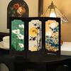 Yousheng Mini Floral Folding Screen Rustic 3 Panel Room Dividers Chinese Style Vintage Desktop Folding Screen Feng Shui Ornaments for Home Table Decor