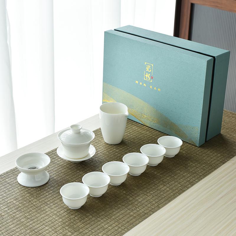 Lamb Fat White Porcelain Gongfu Tea Set - Customizable Tea Cups & Business Gift