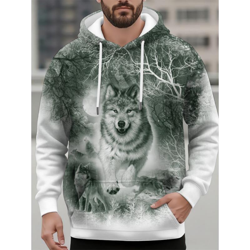 Fashion Men's Hoodie Animal Wolf Patterns 3D Print Hoodies Spring And Autumn Street Casual Boy Sweatshirt Men's Oversized Top Clothing