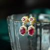 Luxury Red Gemstone Earrings Vintage Style French Silver Needle Studs Elegant Court Jewelry for Ladies