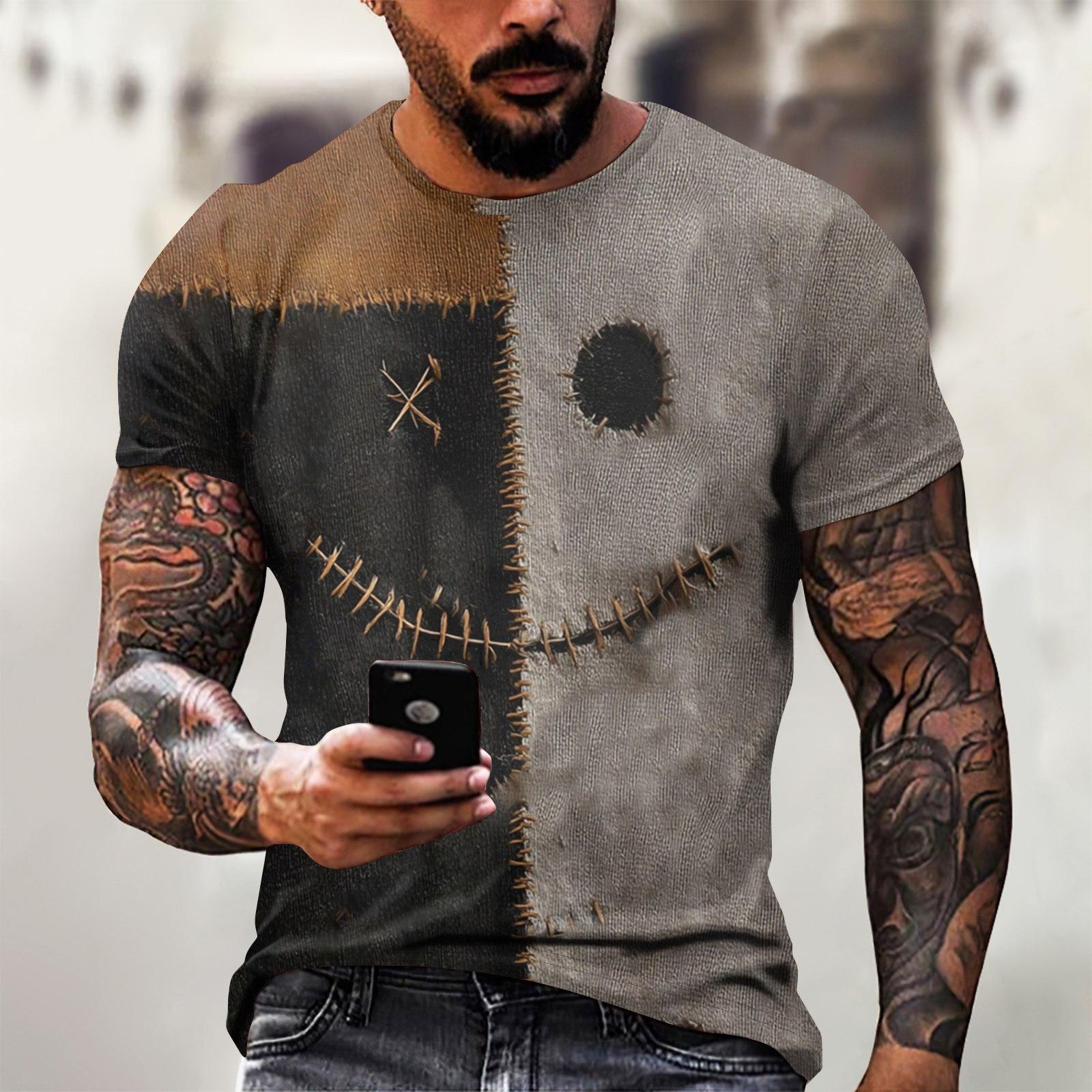 

Футболка на Хэллоуин, мужская, повседневная, с круглым вырезом, с рисунком брызг крови, топы с коротким рукавом и кровавым принтом ужасов L