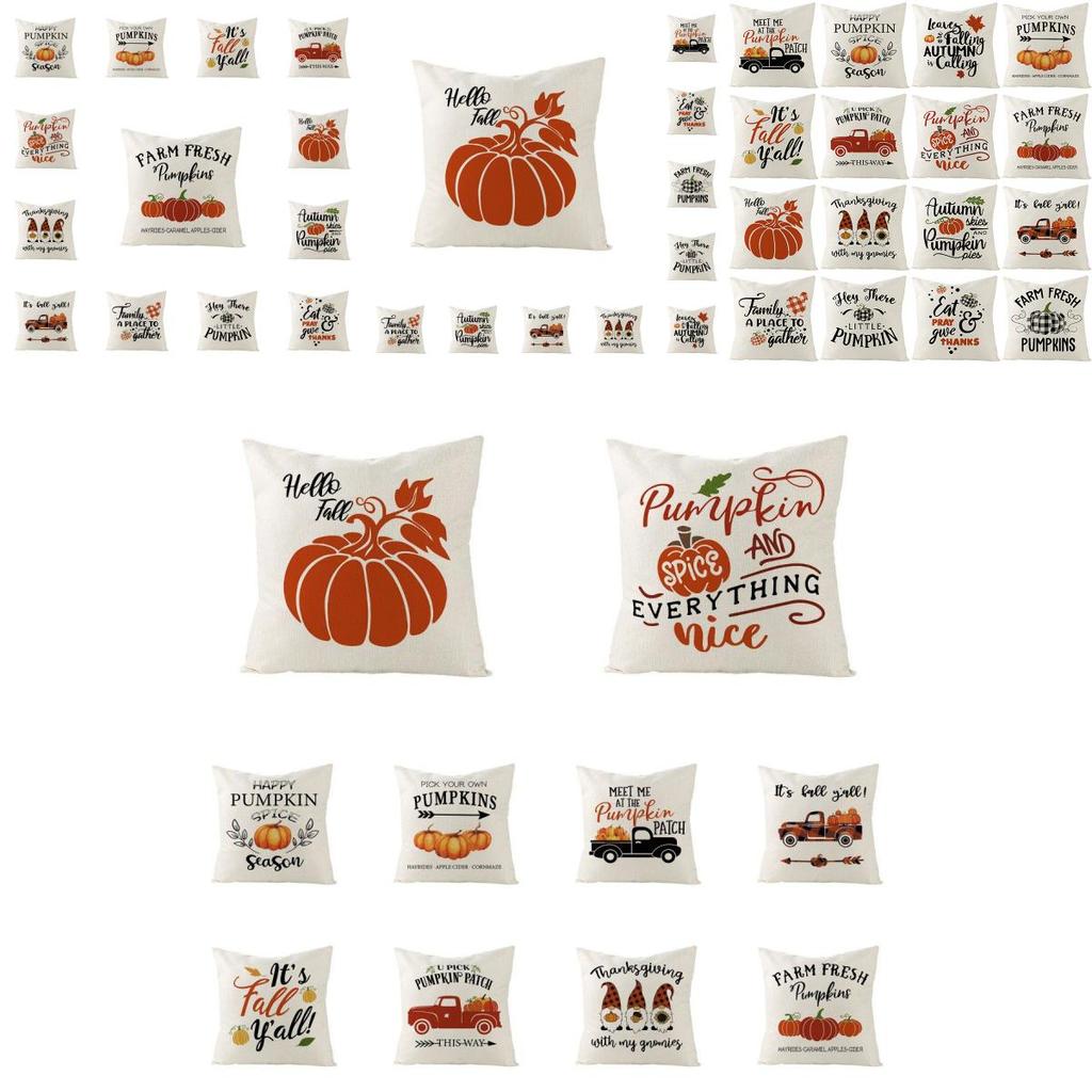 Autumn Fall Thanksgiving Throw Pillow Case Cushion Cover Maple Pumpkin Decor