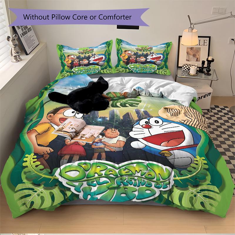 3pcs Doraemon and the Kingdom of Kibō Print Bedding Set (1 Cover + 2 Pillowcases, Without Inserts), This Printed Bedding Set Is Soft and Com