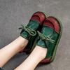 Johnature Chaussures à lacets rétro en cuir véritable polyvalentes, couleurs mélangées, semelle souple, chaussures confortables pour femmes