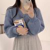 Sexy Sweet Short Knitted Cardigan Sweet Korean V Neck Lantern Sleeve Sweaters for Women Fall Wild Simple Cropped Pink Cardigan Coat