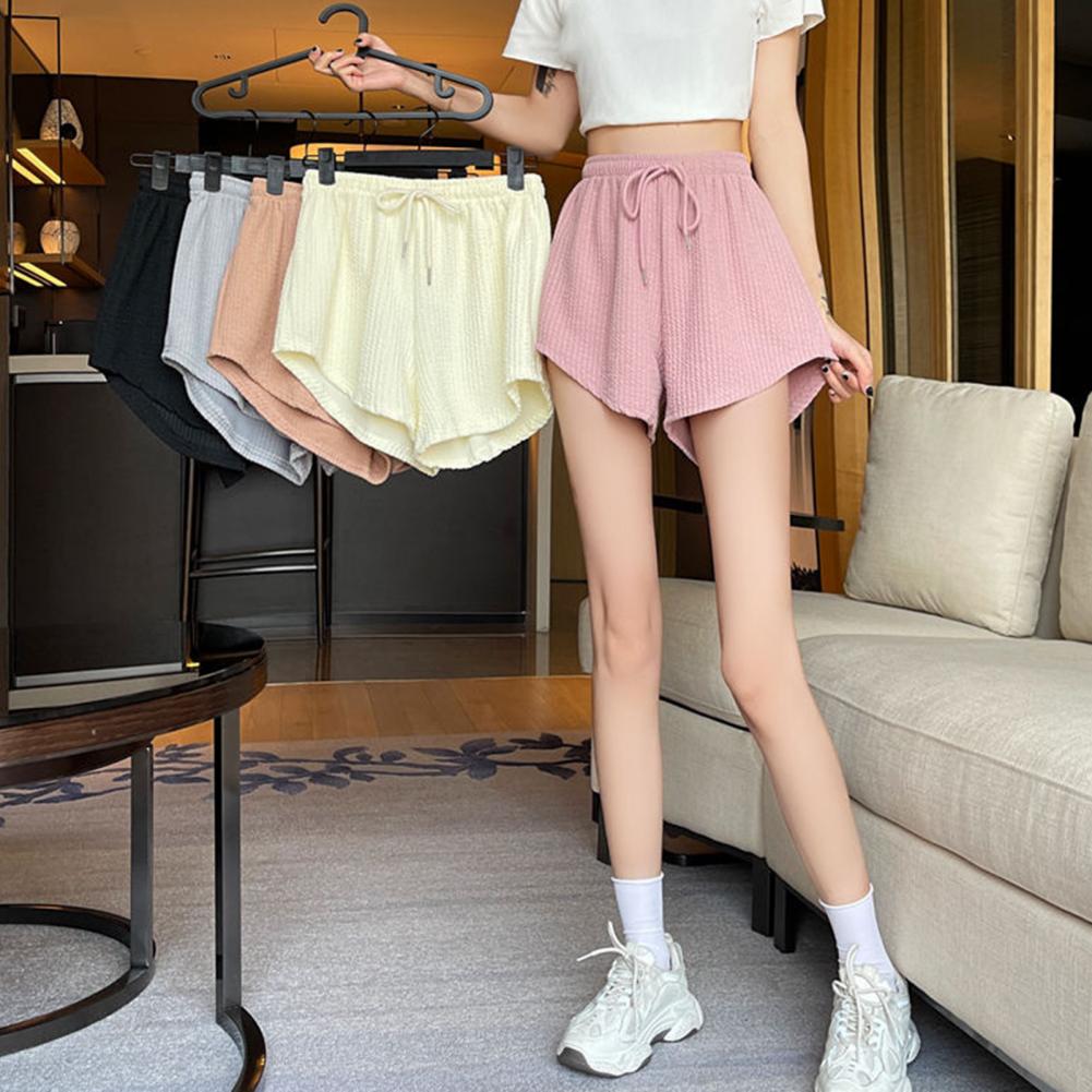 Summer Women Shorts Drawstring High Elastic Waist Shorts Loose Pocketed A-line Thin Casual Sport Homewear Short Pants