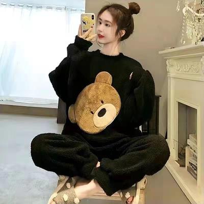 Herbst und Winter Korallen Samt Pyjama Homewear Anzug Neue Damen Verdickt Warm Flanell Homewear Studenten Gepolsterte Pyjamas Homewear