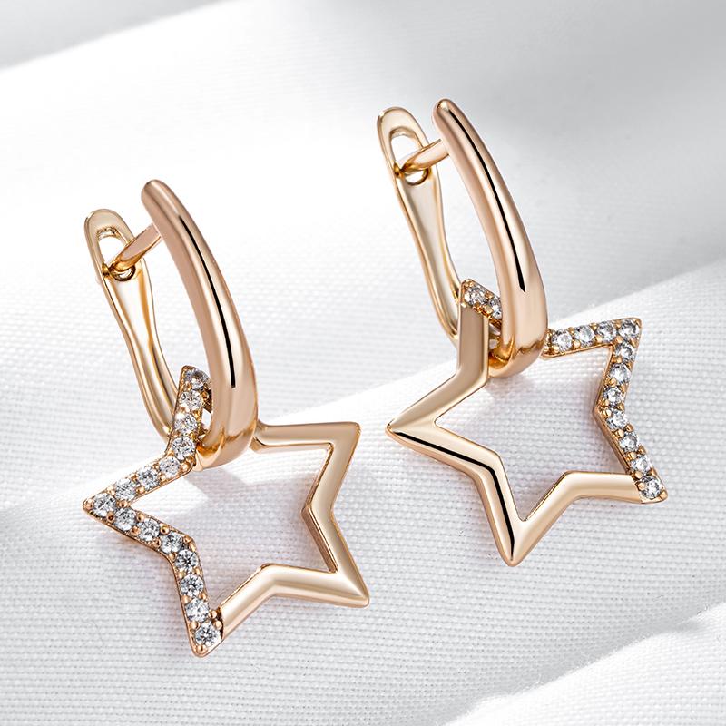 Fashion Glossy  Gold Color Star Dangle Earrings For Women Paved Natural Zircon Accessories Daily Fine Jewelry