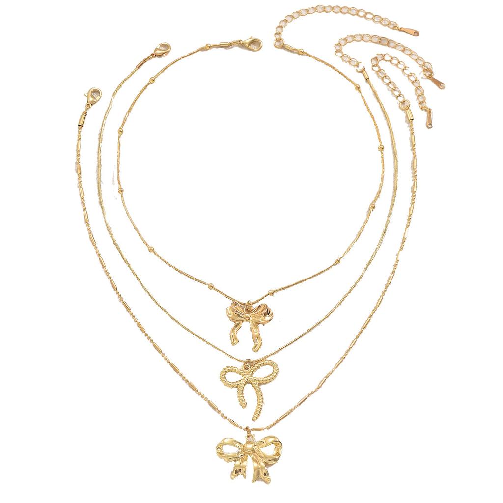 2025 new geometric style women's necklace niche bow design versatile collarbone chain multi-piece set