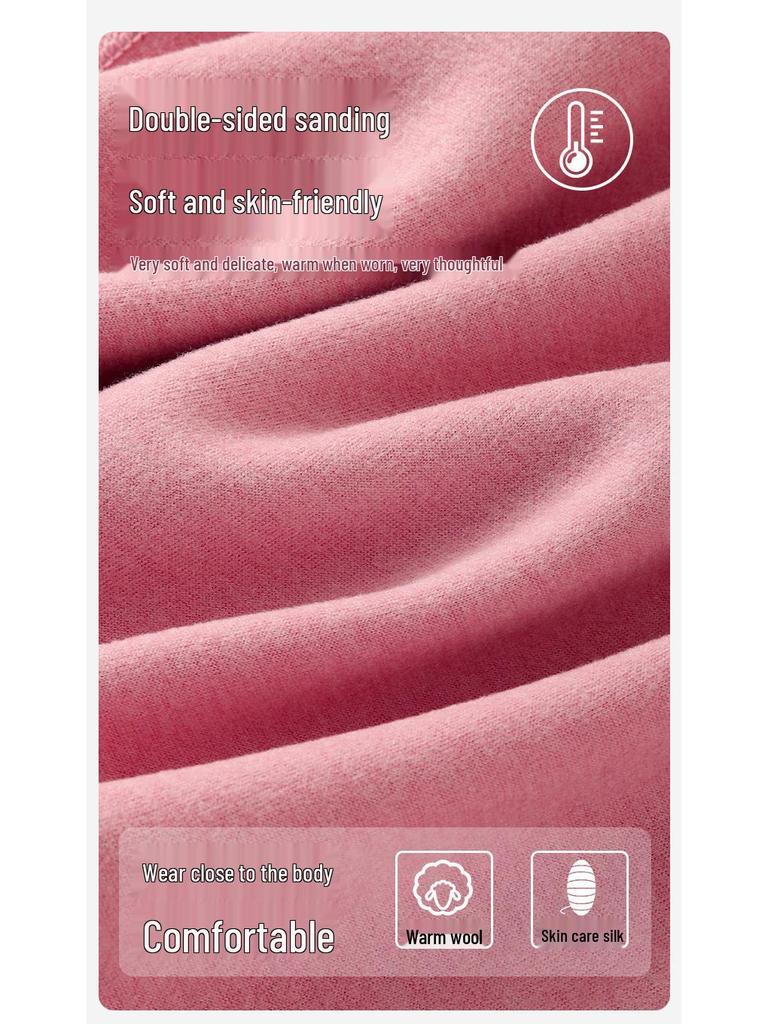 Men's and Women's Ultra-Thick Merino Wool Base Layer: Warm, Skin-Friendly, Round Neck Set for Autumn and Winter