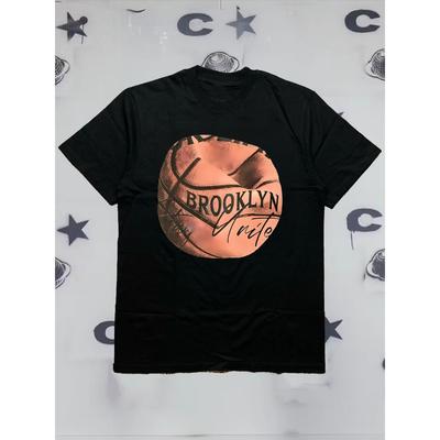 200g Cotton Men's Crew-Neck Short-Sleeve T-Shirt with Brooklyn Basketball Theme