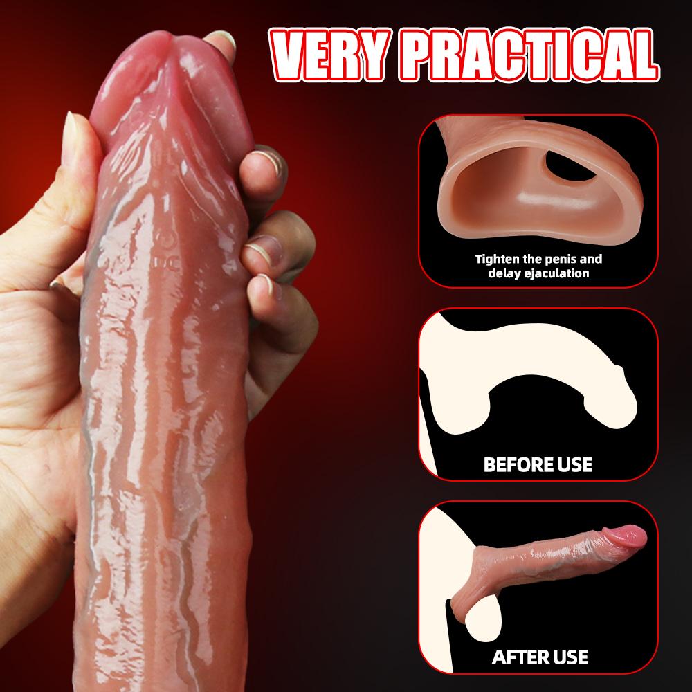 Weiche Penishülle mit echten Adern, Penisverlängerung, Silikonkondome, Verzögerung der Ejakulation, Sexspielzeug für Männer, Vergrößerung, längere Penishülle