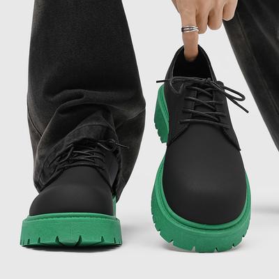 Męskie Skórzane Buty Czarne Gruba Podeszwa Okrągły Nosek Platforma Męskie Casualowe Buty Derby Modne Młodzieżowe Mieszane Kolory Modne Buty