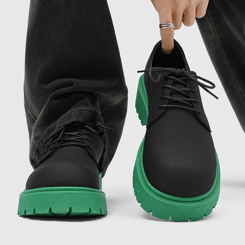 Men's Designer Derby Shoes Platform Sole Two-Tone Color Round Toe Elevator Casual Leather Shoes Ins Footwear Sneakers