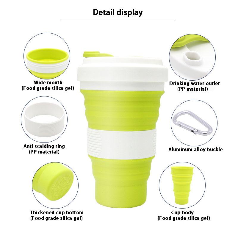 1Pcs 550ml 5 Color Creative Practical Portable Silicone Folding Cup Telescopic Drinking Coffee Cup Travel Work Essential Goods