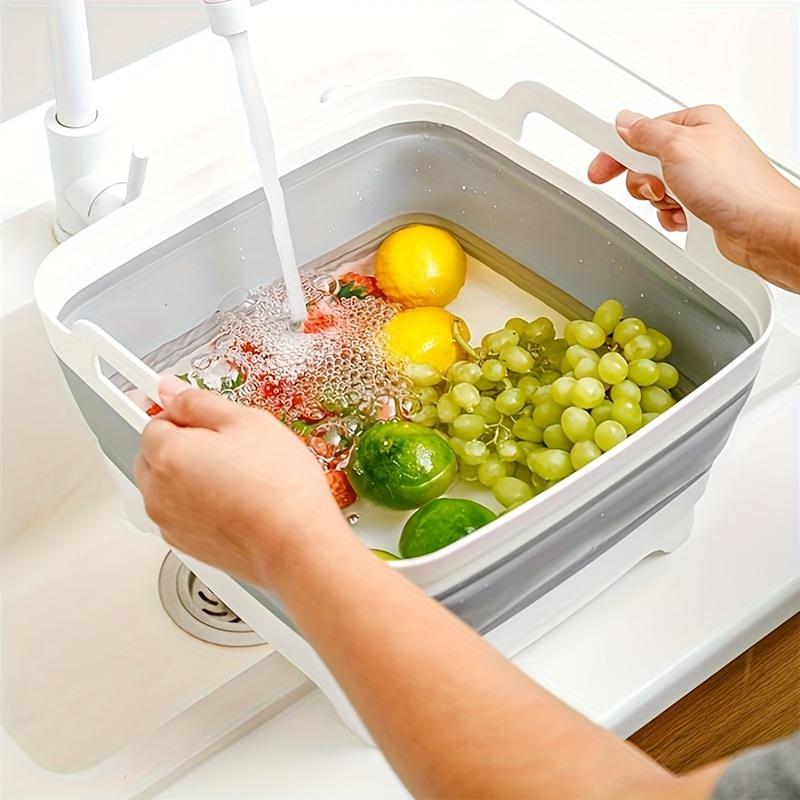 1PC Silicone Folding Wash Basin With Drain Plug Foldable Dish Tub Multifunction Carry Handles Kitchen Storage Basket Vegetable