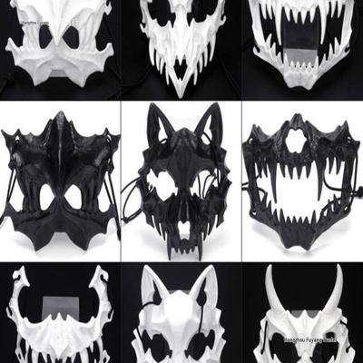 Halloween Anime Tiger Yaksha Tengu Werewolf Half Face Mask for Masquerade Costume
