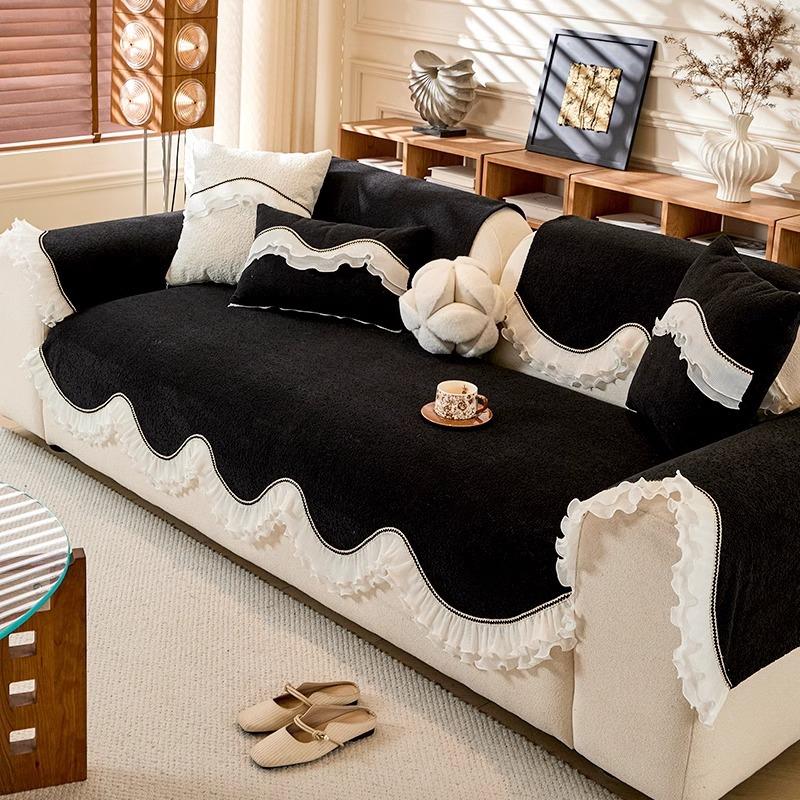 French Retro Special-shaped Chenille Sofa Cushion 2025 New Fixed Non-slip Anti-cat Scratch Straight Row Sofa Cushion