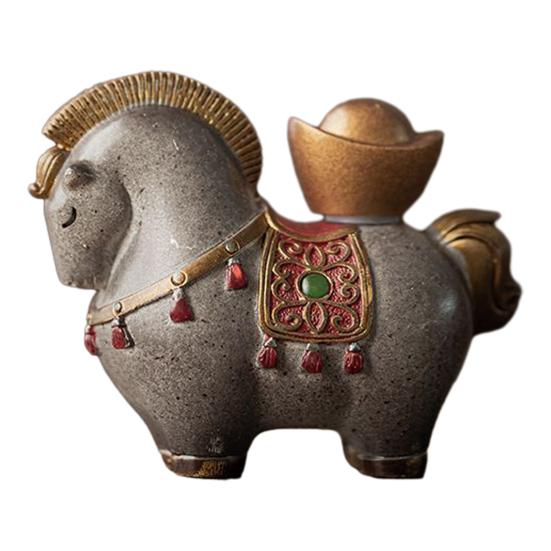 

Money Horse Tea Pet with Thermal Color Change Resin Tea Table Ornament with Wealth Blessing Traditional Chinese Desk Decor A