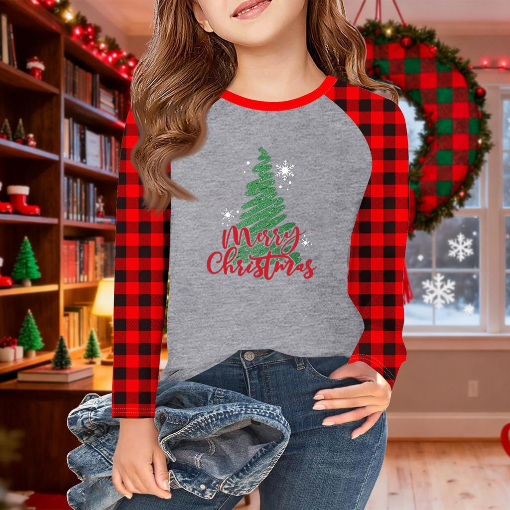 Girls Long Sleeve Christmas Day T Shirts Kids Fall Tops Crewneck Basic Tees 5-14Y
