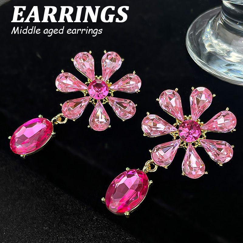 Boucles d'oreilles pendantes Zircon Fleur Colorée pour Femmes, Boucles d'oreilles pendantes Statement pour Fête & Usage Quotidien