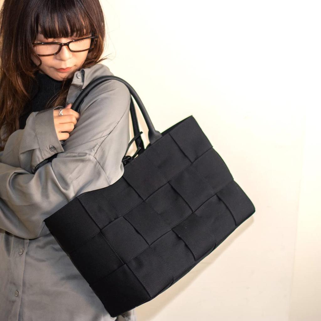 MALTA Women's Large Capacity Woven Tote Bag, Freestanding, Black Canvas, Fits A4 Sizes, Perfect for Commuting and School