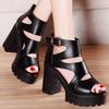 Women Thick Sole Boots Fish Mouth Women's High Heel Hollow Roman Sandals
