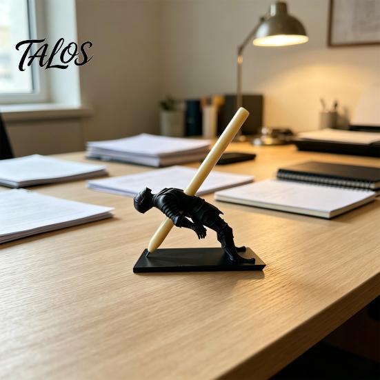 Talos 3D Printed Knight Pen Holder, Medieval Desk Organizer, Action Figure Pencil Stand for Office, Decorative Stationery Collectible Gift