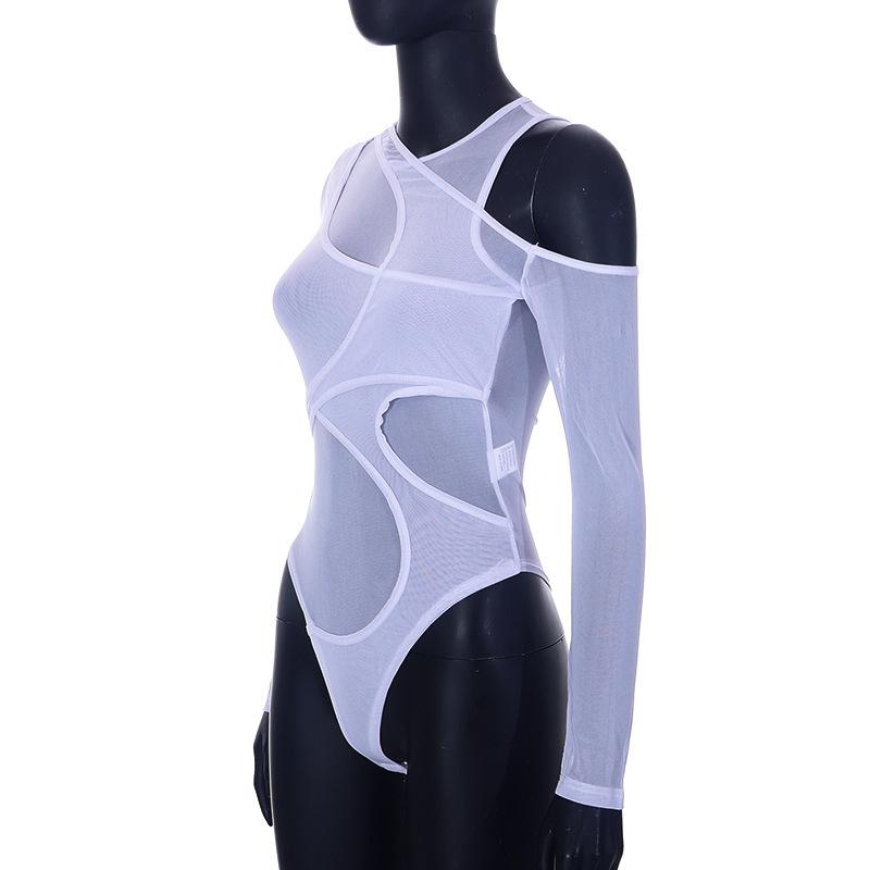 High Street Sexy Transparent Slim Bodysuits Women Skinny Fashion Patchwork Basic One Piece Elegant Bodysuits Solid Party Clothes