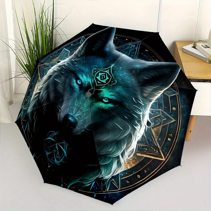 1 Stück Verzauberter Wolf Automatisches Öffnungs- und Schließschirm - Leichtes 3-fach Design, Geeignet für Fans, Reisen, Täglichen Gebrauch, Interessante Form, C