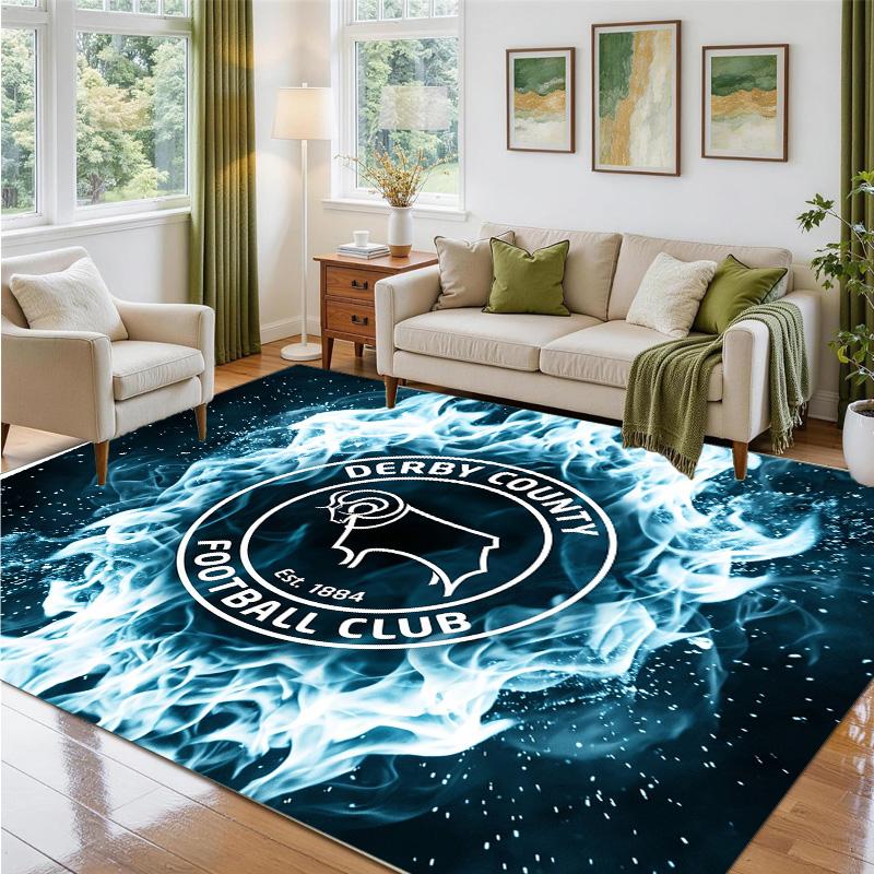Derby County Football Design Crystal Velvet Rug Soft Decorative Mat for Bedroom Entrance
