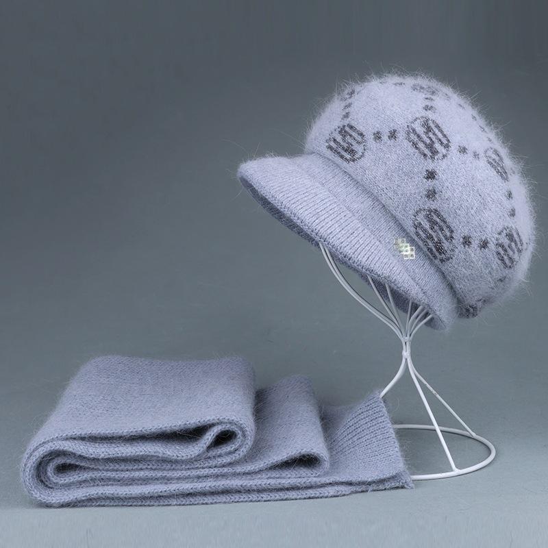 Elegant Winter Woolen Hat & Scarf Set for Women: Warm, Thick Knit with Ear Protection, Perfect for Middle-Aged & Elderly Ladies.