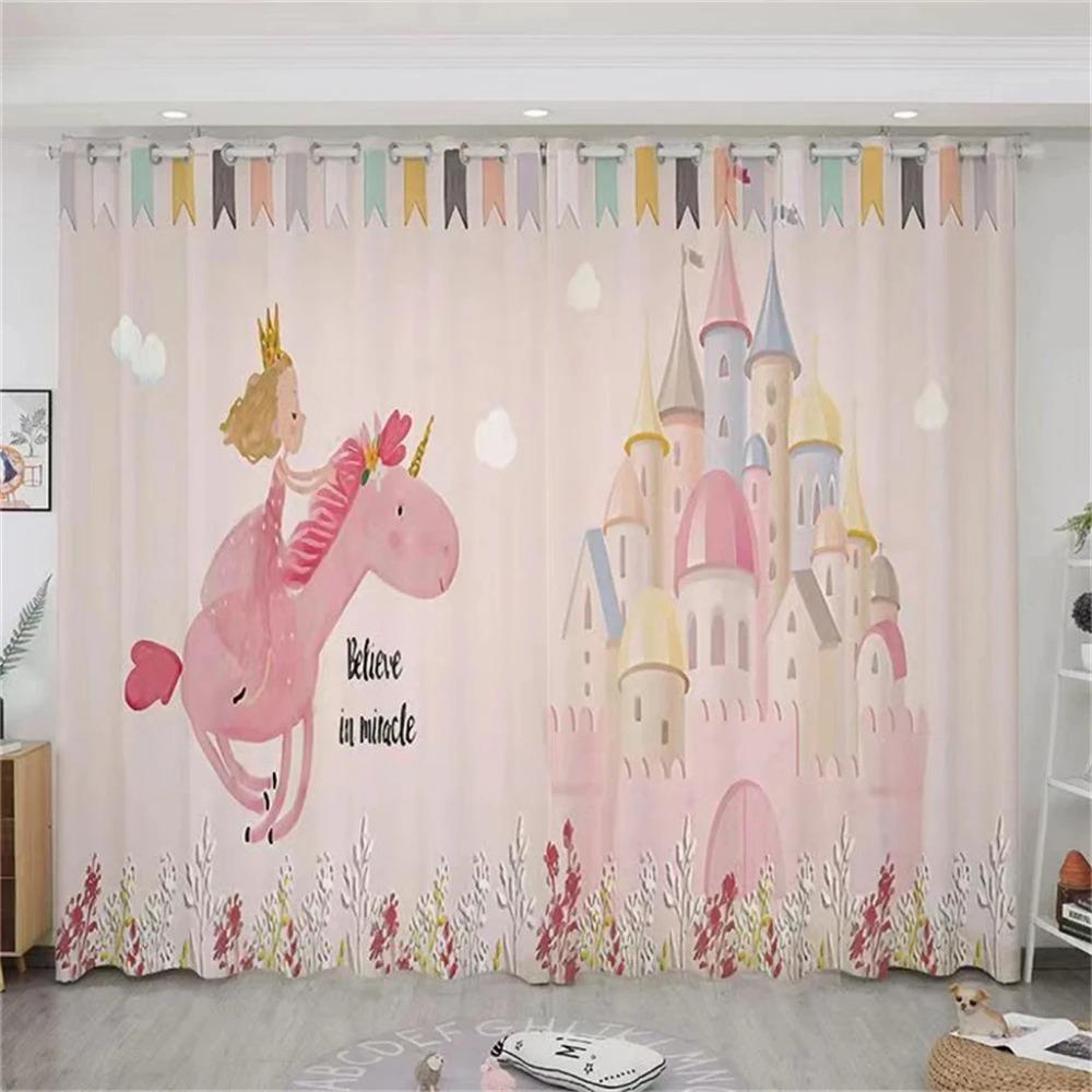 Pink Castle Cute Cartoon Girl Princess Swan Dance Shoes Semi Blackout KidsWindow Curtains for Living Room Bedroom Home Decor