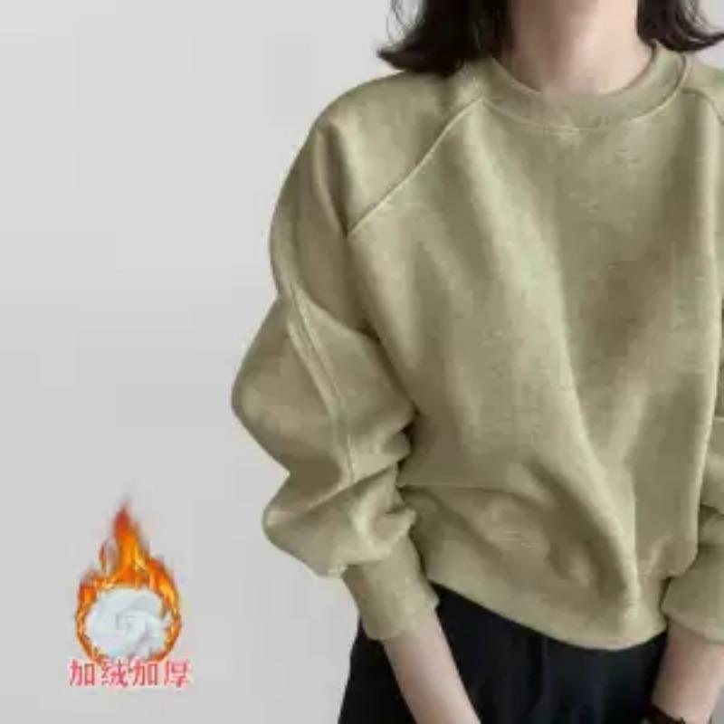 Spring and Autumn New Solid Color Simple Casual and Versatile Thin Long-sleeved Short Sweatshirt Loose Pullover Inner Top