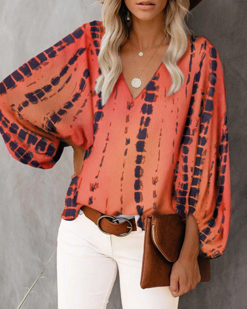 1116 eBay New, European and American Style V-neck Color Lantern Sleeve Shirt, Women's Shirt