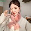  Solid Color Winter Neck Warmer Faux Rabbit Fur Thicken Cross Collar Scarf Neck Warmer Plush Scarf Cold Weather