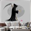 Gotische Gobelinenseide Sensenmann Wandbehang Dunkle Fantasie Heimdekoration Raumteiler Halloween Ästhetik Vaporwave Wandkunst