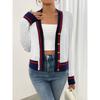 Women's  Preppy Style Color Block Linen Blend V-neck Cardigan Sweater Coat For Spring Autumn