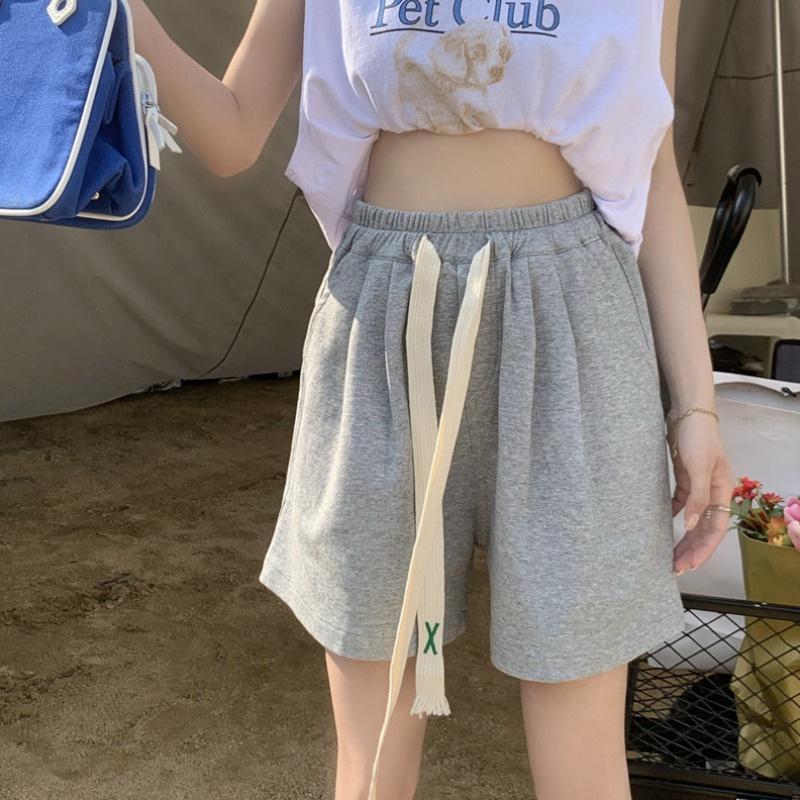 

Женские эластичные спортивные шорты с высокой талией - Лето 2024 г. Широкие повседневные брюки в корейском стиле