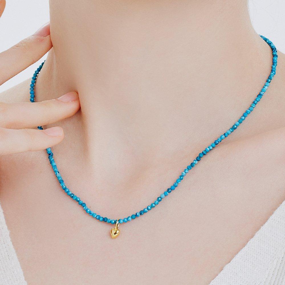 14Kgf Heart Pendant Natural Stone Necklace 92.5 Silver Csne0009