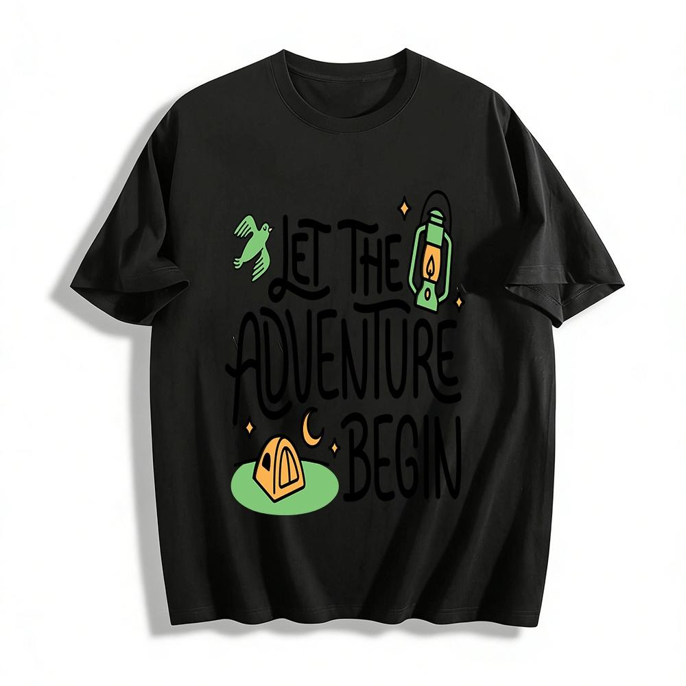 Let The Adventure Begin Camping Print Casual Outdoor Tee Pure cotton T-shirt XXS
