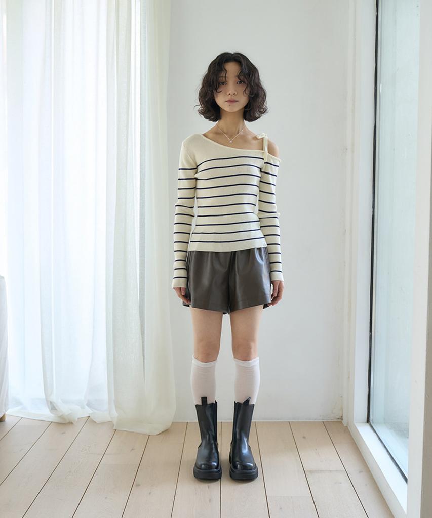 THE GREEN LAB Striped Shoulder Strap Detail Knit [Ivory]